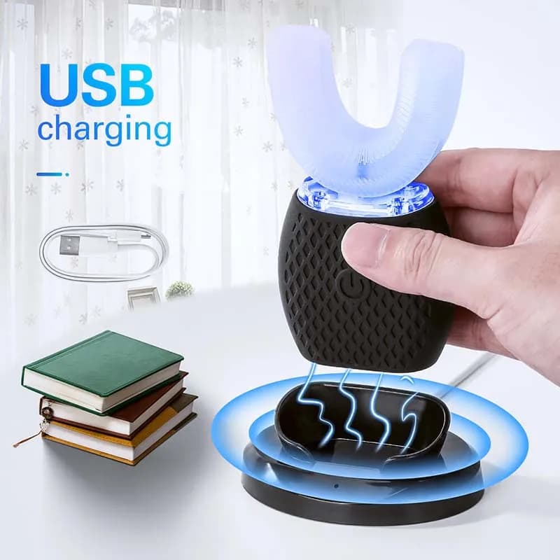 U Shape Electric Brush for Couples, Soft Setoles, Automatic with Ultrasonic Induction Charging, Waterproof Silicone Design