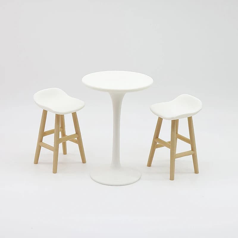 Simulazione di casa delle bambole Tavolo rotondo con gambe alte Sedia da bar Modello Casa delle bambole Mini mobili Giocattoli Decorazione della scena vivente della casa delle bambole