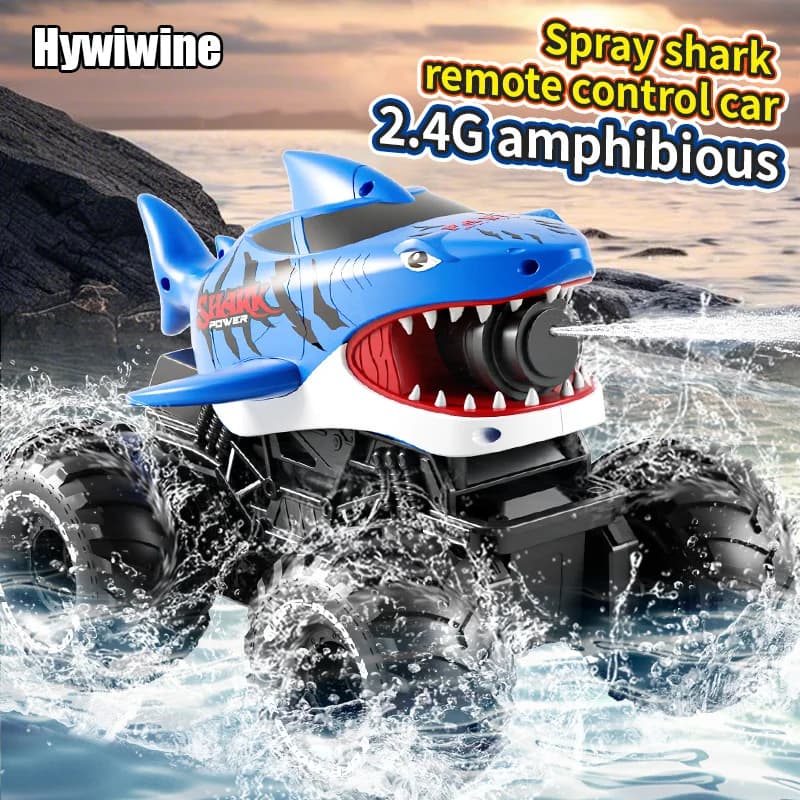 Veicolo anfibio squalo per auto RC impermeabile con pistola ad acqua con portata di 10 m Assorbimento automatico dell'acqua 150 ml 2,4 GHz Giocattoli per serbatoi per ragazzi e ragazze