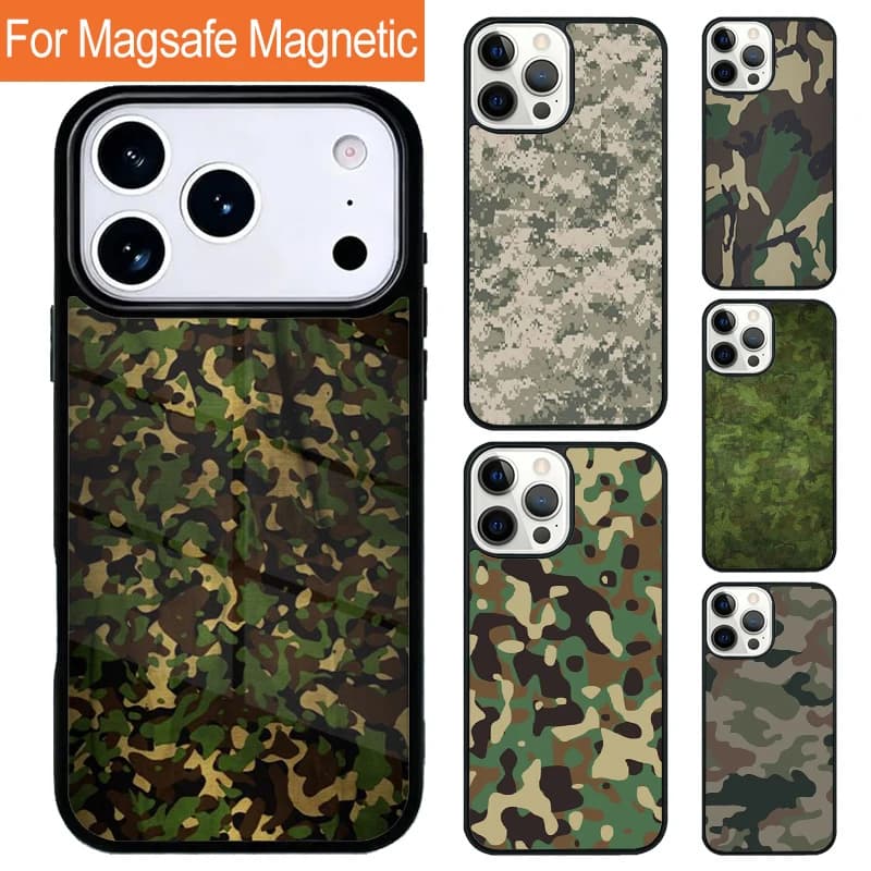 Custodia per telefono mimetica militare magnetica wireless per iPhone 17 Pro 16 15 13 12 11 Pro Max Air 14 Plus con cover MagSafe