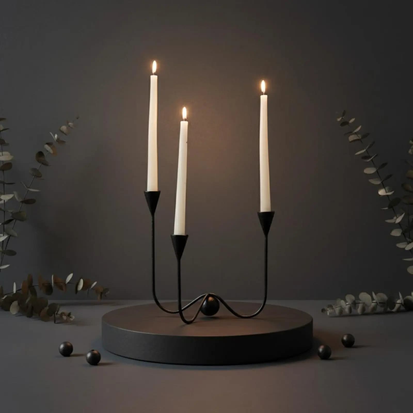 Candelabro Minimalista in Ferro Nero di Lusso a 3 Bracci, Portacandele Nordico Nero con Struttura Stabile per Tavolo da Pranzo