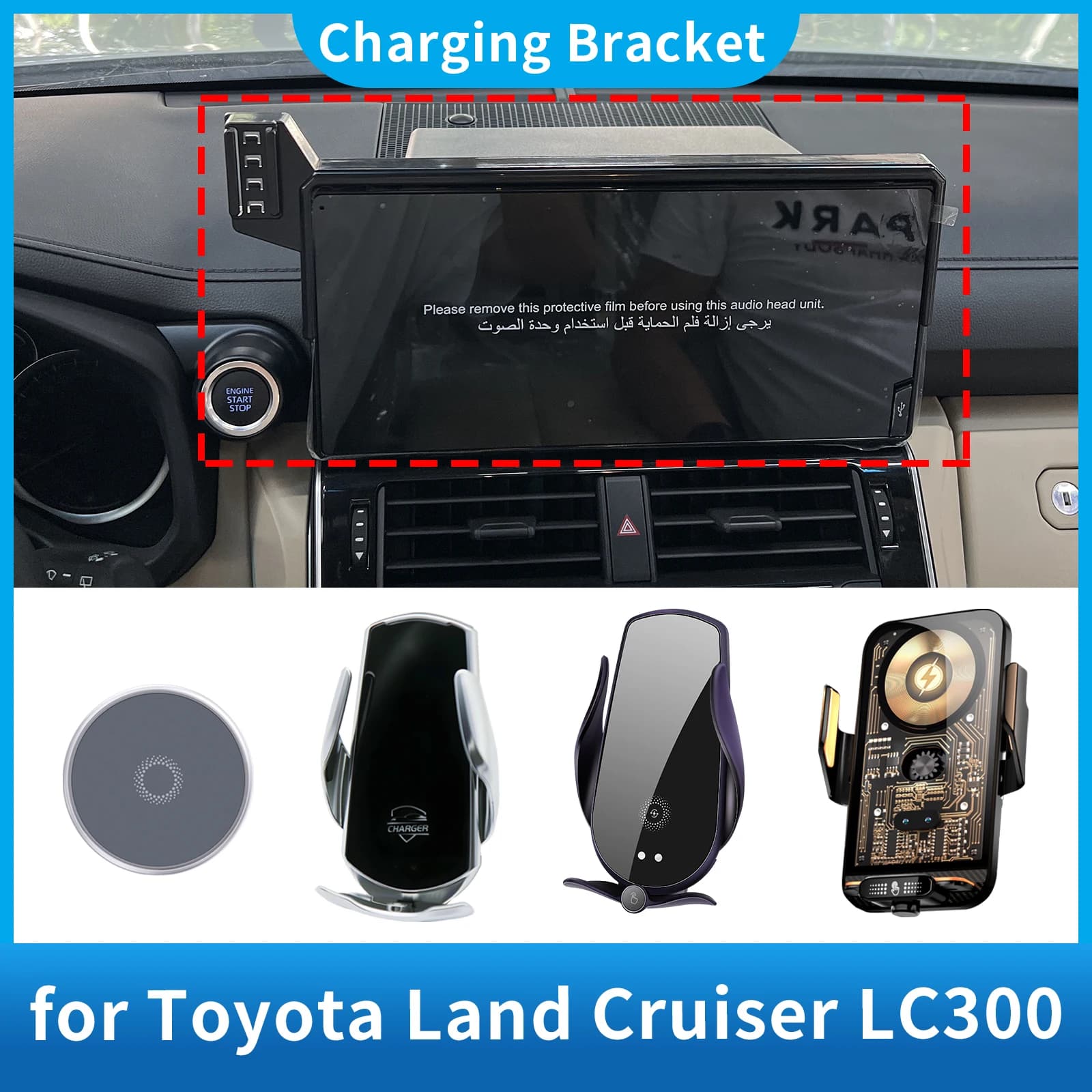 Supporto per telefono da auto per Toyota Land Cruiser LC300 2022 2023 2024 (schermo con USB) schermo di navigazione GPS staffa base di ricarica