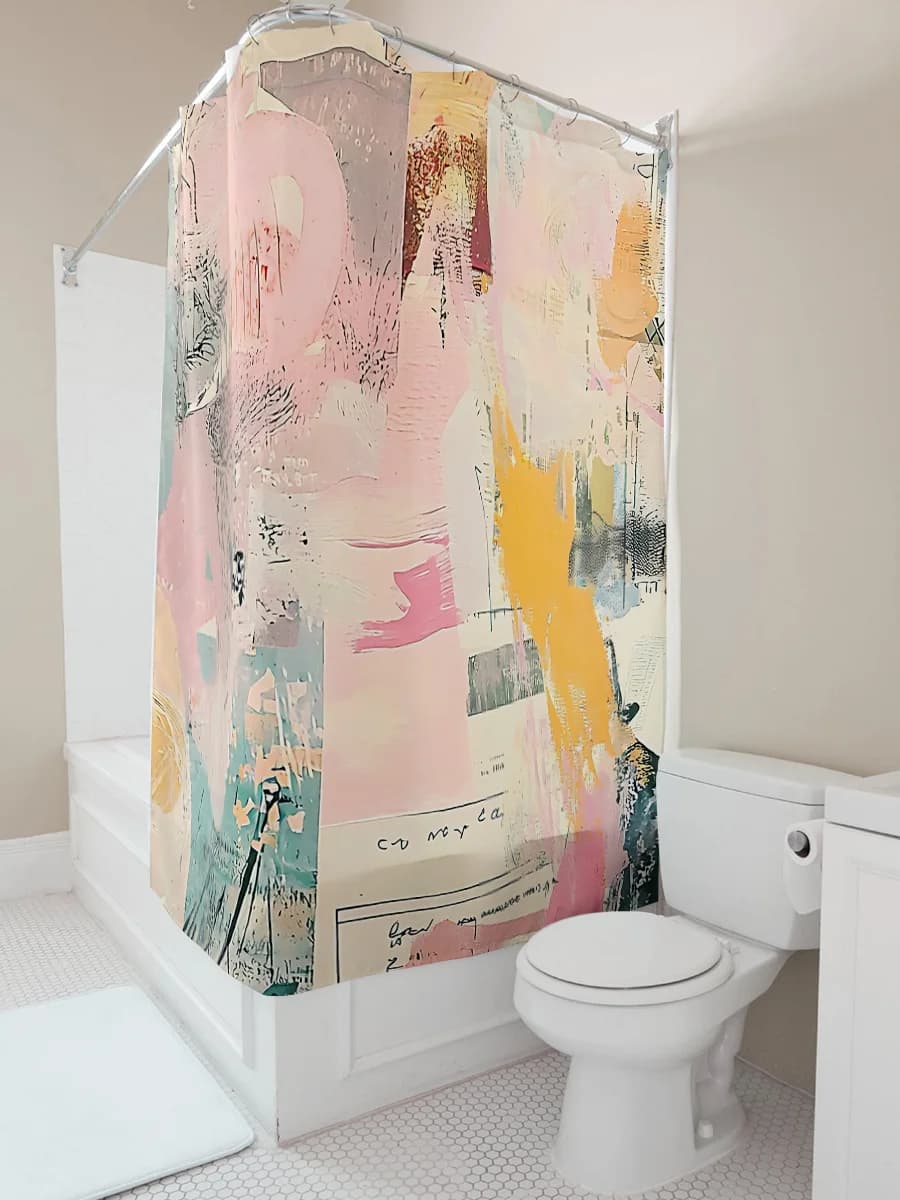 Tenda da doccia di arte astratta per decorazioni da bagno Colori pastello con motivi creativi per uso domestico e alberghiero Impermeabile durevole
