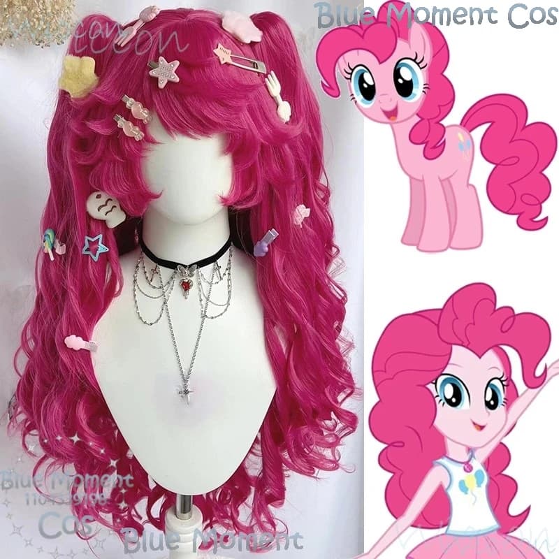 Anime Pinkie Pie Cos PP Pinkamena Diane Pie Cosplay Personifica My Little Cos Carino Bella Parrucca Pony Rosa Riccioli Ondulati Festa