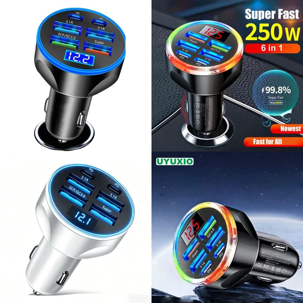 Prodotti di Tendenza 2026: Caricatore USB per Auto 4 PD 4 USB-A con Display di Tensione, Adattatore Multi-Porta a Ricarica Super Veloce con Voltmetro