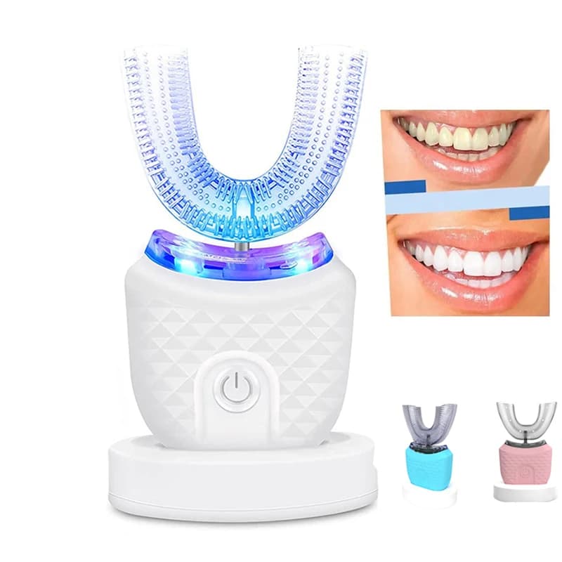 U-shaped portable electric toothbrush, 360 degree ultrasonic cleaning, silicone whitening auto toothbrush, oral hygiene tool
