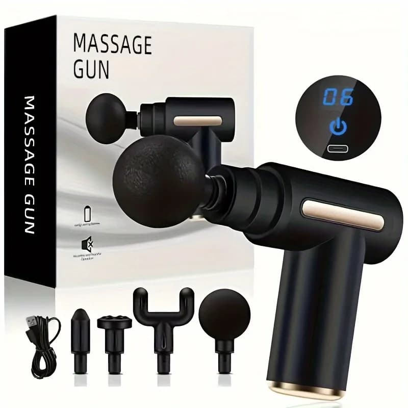 6 Speed Portable Massage Gun for Deep Fabrics with 4 Heads, USB Rechargeable, Red and Gold Muscular Massage – Gift Idea