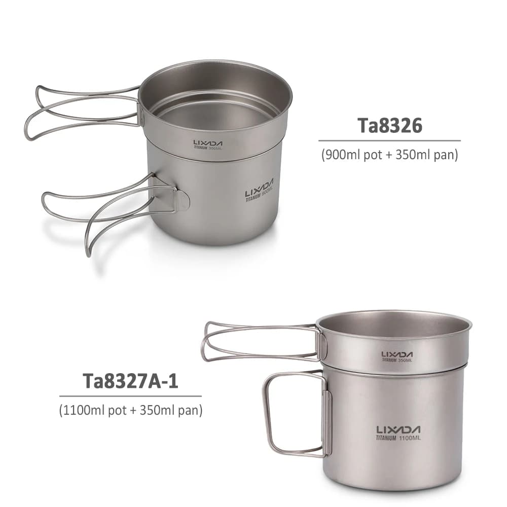 Set da Cucina Ultraleggero in Titanio Lixada per Campeggio, Pentola da 900ml e Padella da 350ml con Manici Pieghevoli