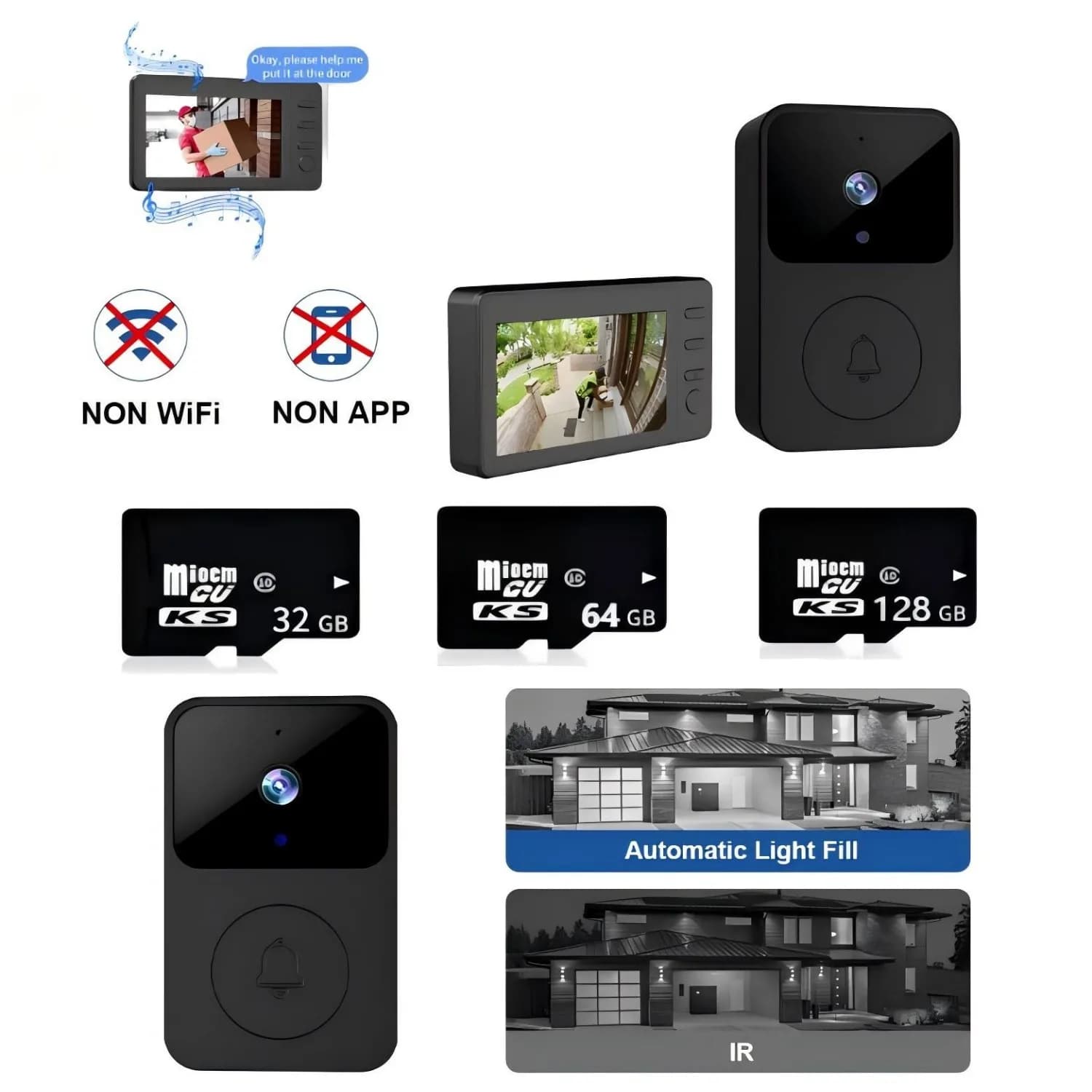 Campanello per casa intelligente M1 con telecamera Chiamata vocale bidirezionale 300P HD Pixel 65 ° Scheda TF per registrazione video con visione notturna a infrarossi con obiettivo grandangolare