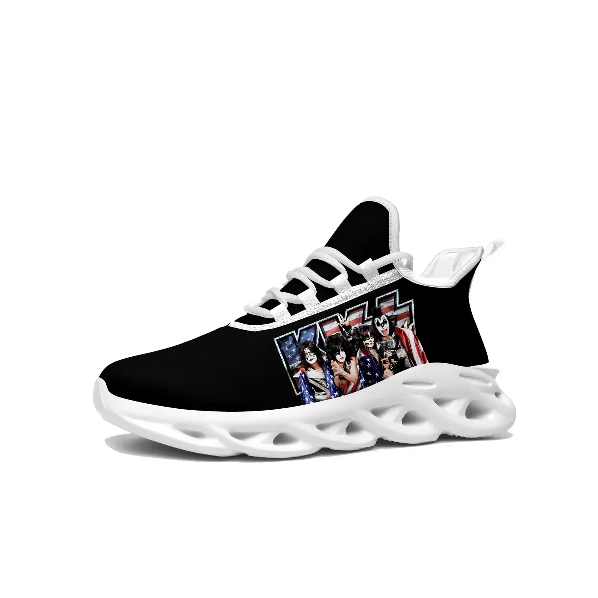 Kiss Metal Rock Band Flats Sneakers Mens Womens Sports Running Shoes High Quality Sneaker Lace Up Mesh Footwear Customize Shoe