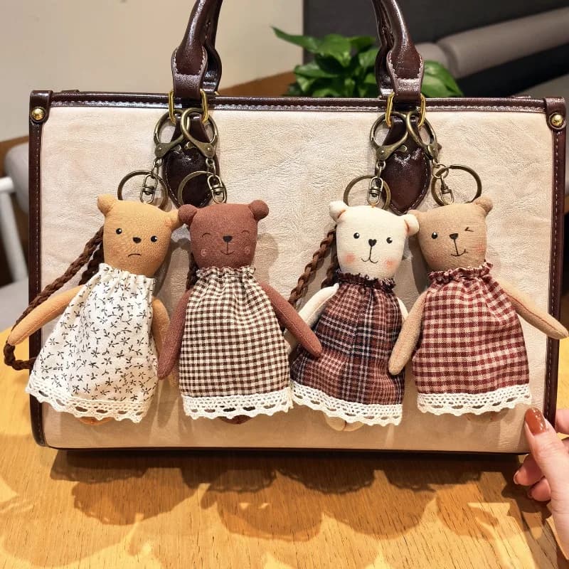Portachiavi Orsetto in Tessuto Morbido, Ciondolo per Borsa, Zaino, Accessorio Artistico Femminile, Regalo di Compleanno per Donne