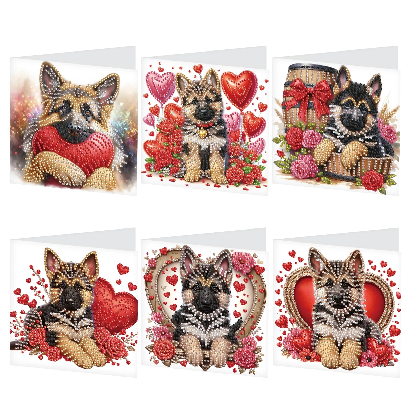 6Pcs Diamond Painting Greeting Cards Kit,DIY Lovely dogs Handmade Festival Greeting Diamond Art Birthday Creative Cards