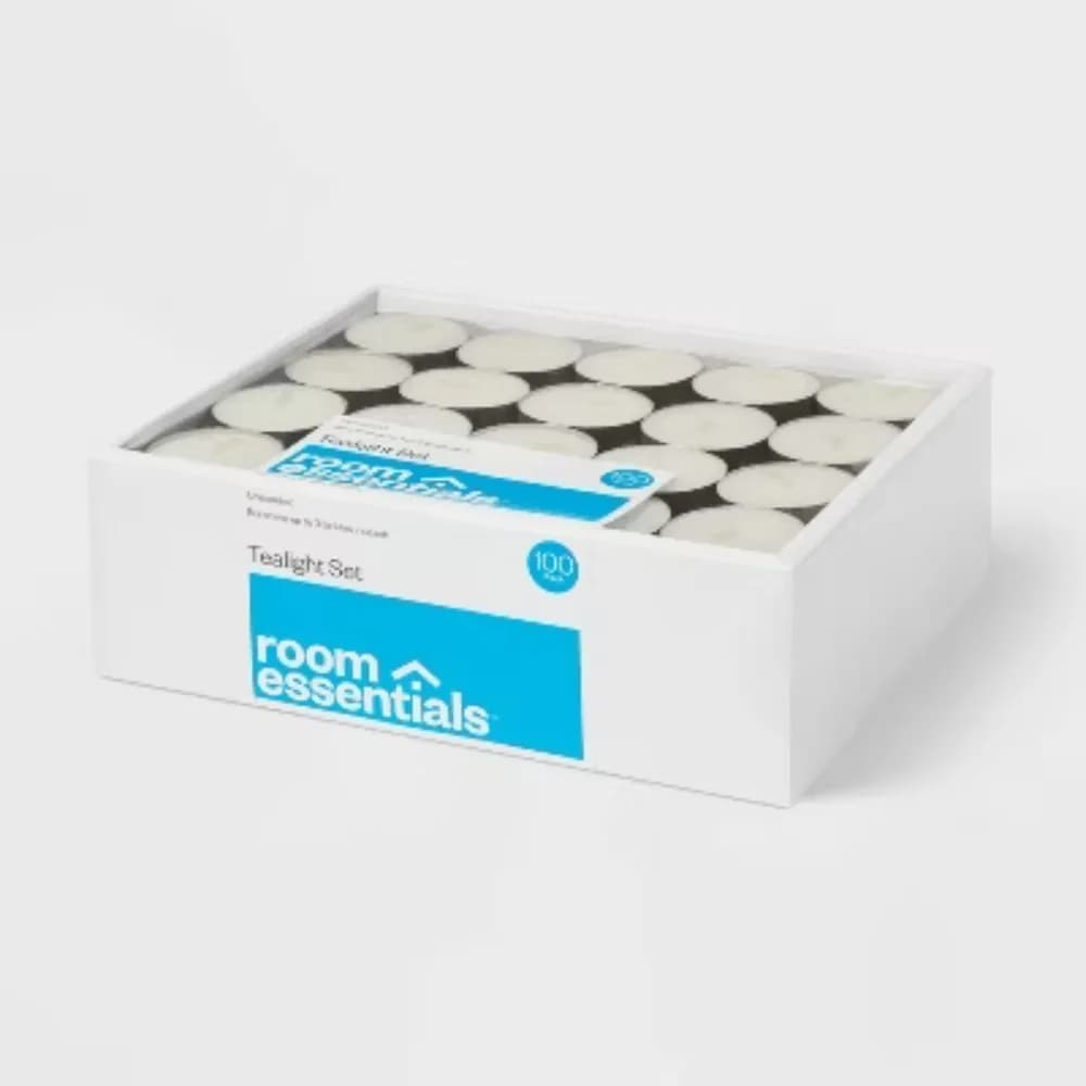 Set of 100 Tealight Candles No Perfume, Essential: Paraffin wax, Internal use, Duration 3 hours, Plastic container
