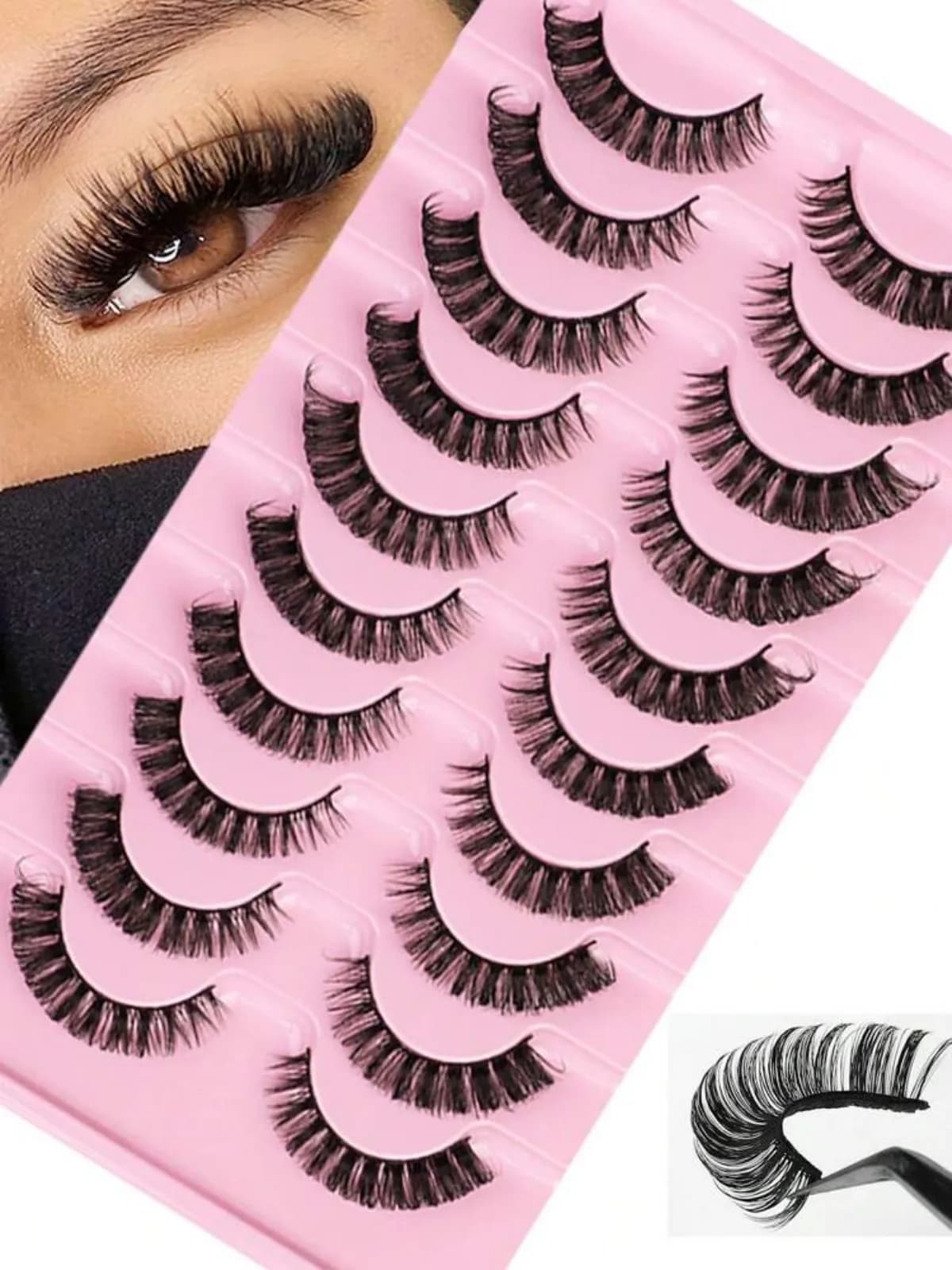 Kit di Ciglia Finte a Strisce Russe, Design Drammatico Lungo Effetto Fox Eye, Allungano e Volumizzano l'Angolo Esterno per un Trucco di Bellezza
