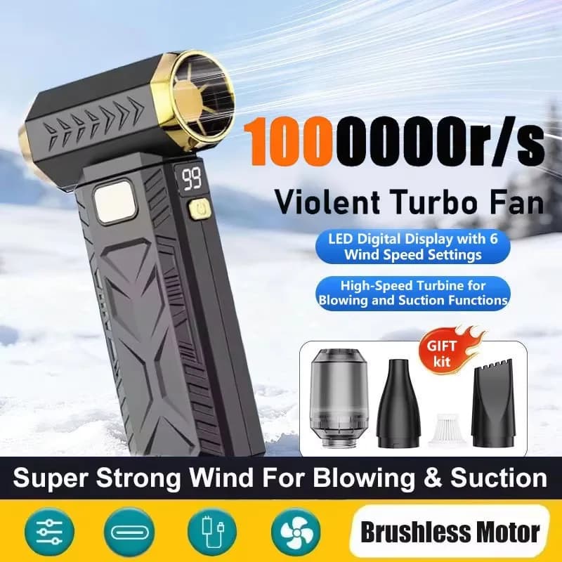 Ventilatore Portatile Elettrico ad Alta Potenza, Soffiatore d'Aria con Forte Aspirazione, Aspirapolvere Ricaricabile per Auto, Turbo Jetfan da Viaggio