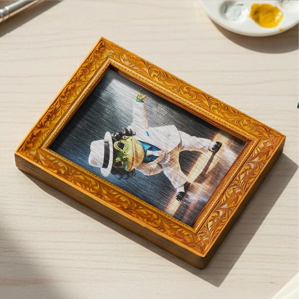 1 mini frog star refrigerator tile, wooden mini decorative painting, trend dancer frog picture, wooden refrigerator sticker, creative home decoration, fun kitchen accessories