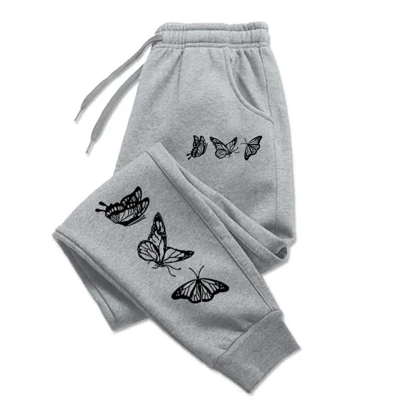 Plus Women's Plus Couple Sports Pants Three Butterfly Prints Sportswear Hot Gym Wide pants with Jogger Drawstring Sportswear