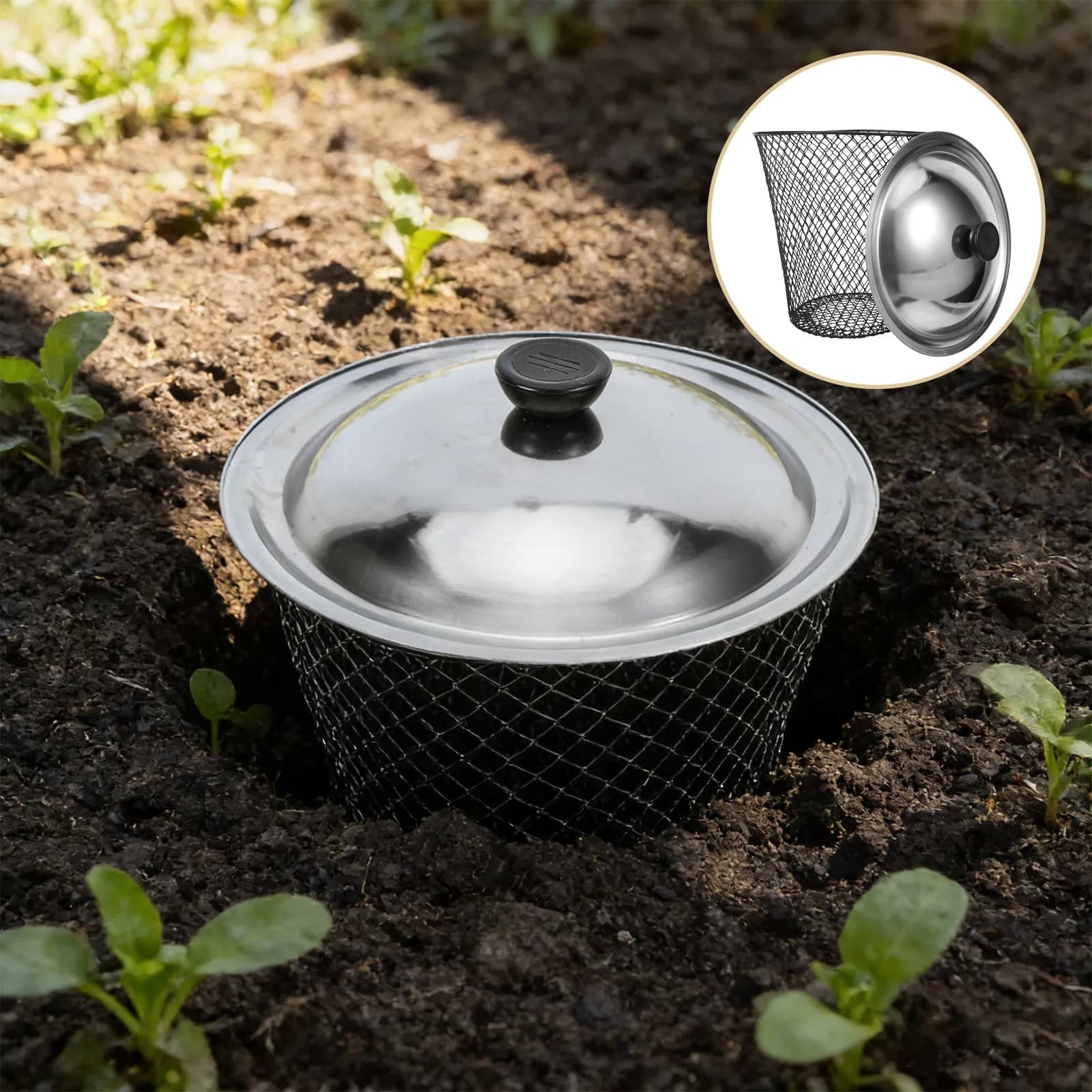 Composter in Metallo da Esterno Interrabile con Coperchio, Contenitore per Rifiuti da Giardino, Bidone Coperto per Riciclaggio Rifiuti per Giardino e Patio