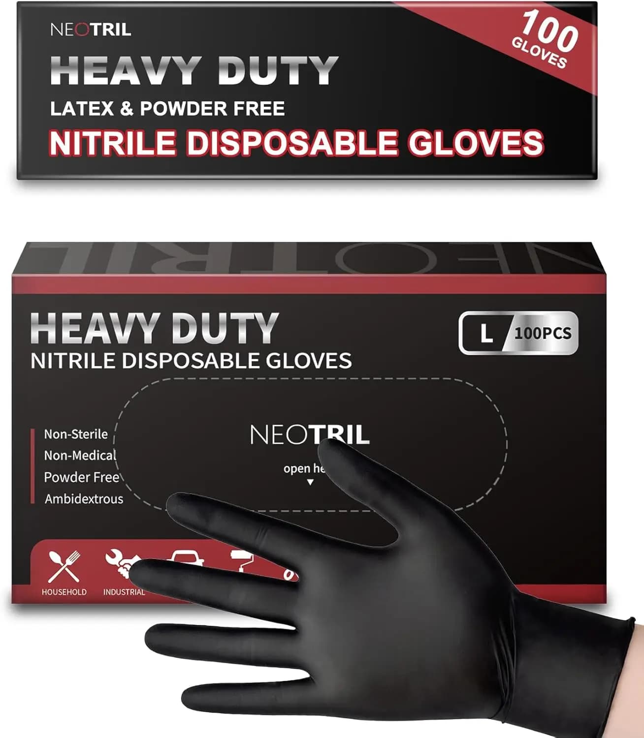 Guanti in Nitrile Nero Resistenti da 6 Mil, Senza Lattice, Senza Polvere, Testurizzati per Cucina e Meccanica