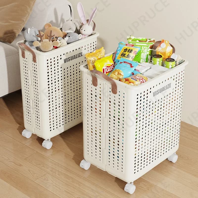 Folding basket with wheels for washing clothes