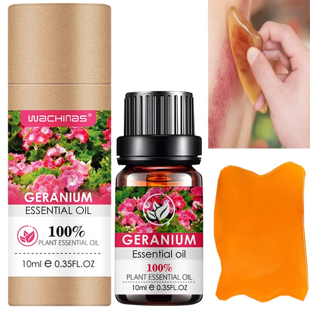 Oli essenziali di geranio, natura pura al 100% per aromaterapia, diffusore, umidificatore, massaggio, allevia l'ansia e lo stress con strumento