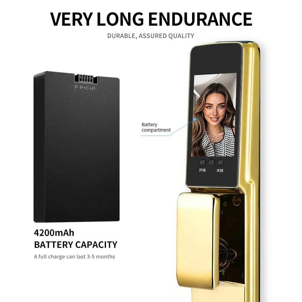 Golden Smart Door Lock 3D Face Recognition Fingerprint RFID Digital Lock Automatic Pull Push Home Lock With Camera