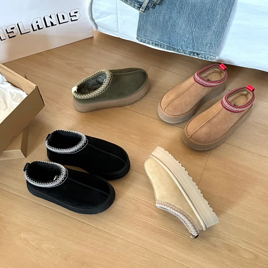 Gigi Style Cowhide TAZZ Low Top Woven Thick Sole Ethnic Warm Cotton Lined Winter Snow Boots in Stock Wholesale