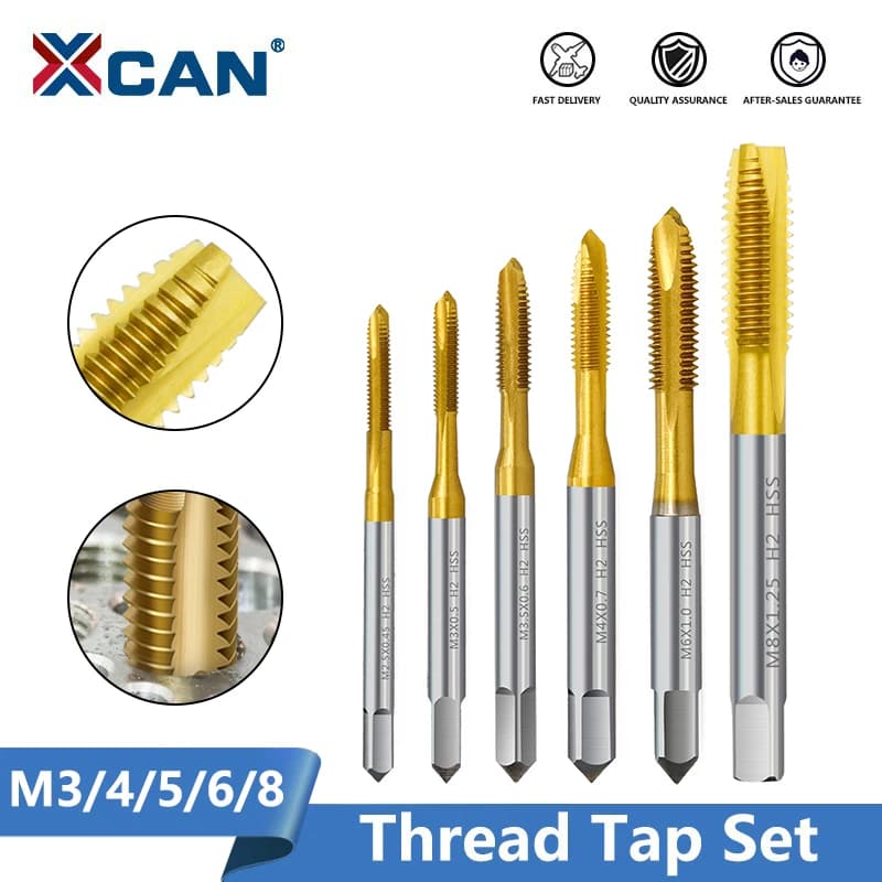 XCAN Metric Tap Set 5pcs M3 M4 M5 M6 M8 HSS 6542 stagno rivestito dritto flauto rubinetto strumento di filettatura a mano vite filo rubinetto trapano