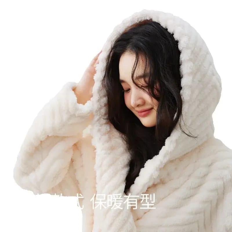 Extra Long Winter Bathrobe in Flannel and Coral Pile for Women, Kimono Dobby Hot and Sexy, Damigella car