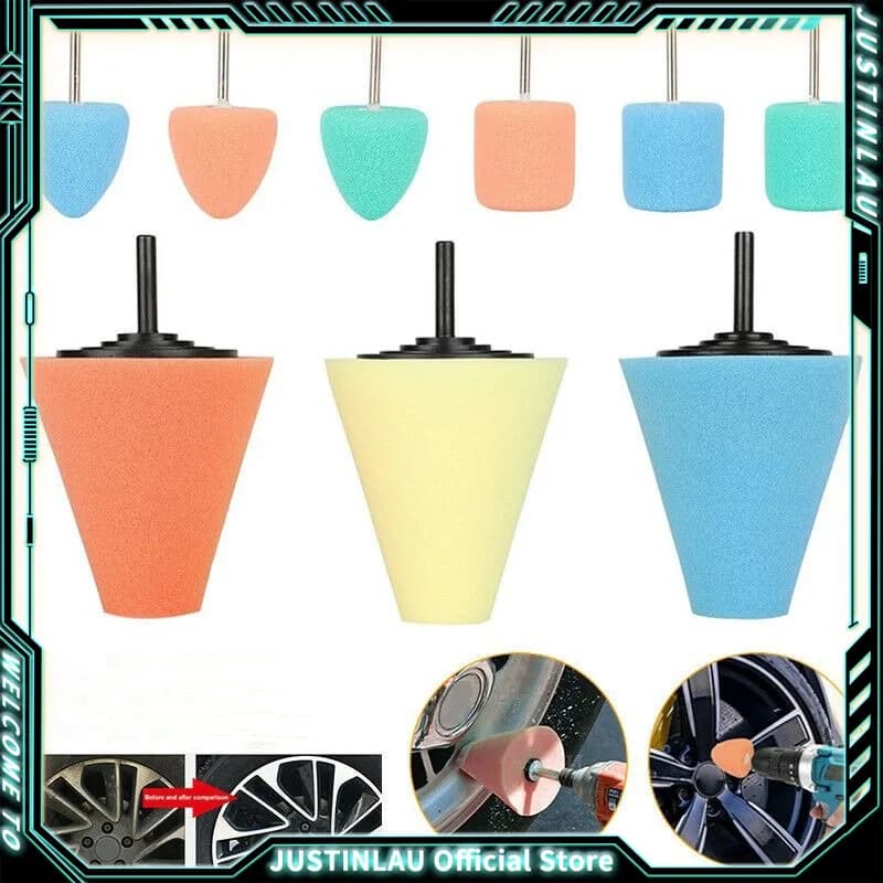 5-9 pezzi testa di molatura in spugna per lucidatura mozzo per auto molatura in plastica metallica spugna conica sferica ruota in spugna per lucidatura