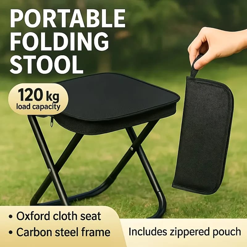 Sgabello Pieghevole Portatile per Campeggio, Picnic e Pesca, Leggero e Resistente con Telaio in Ferro, Design Compatto