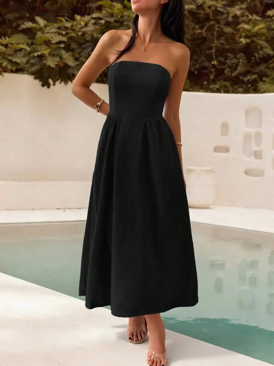 Unadoll Women's Strapless Zipper Casual Elegant Dress, Suitable For Beach Vacations, Travel Dates, Music Festivals, Back To
