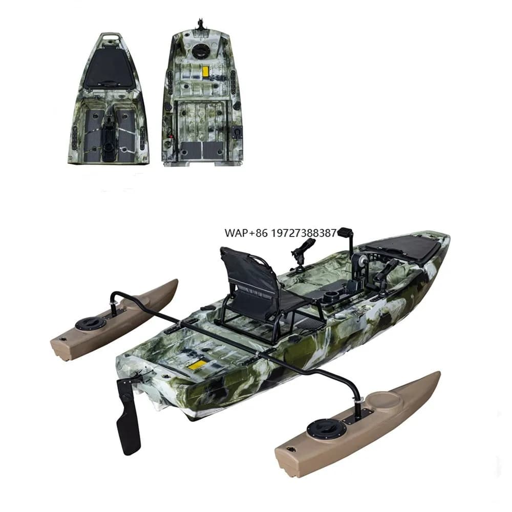 Canoa/Kayak staccabile modulare da pesca in materiale HDPE a 2 sezioni con pedale propulsione/motore/pagaia