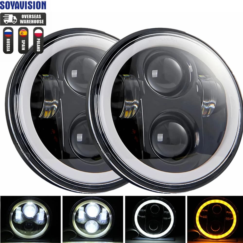 Faro da 5.75 pollici LED Halo Angel Eyes per Harley Sportster 1200 883 Street Softail Dyna 5 3/4 "DRL Faro rotondo per moto