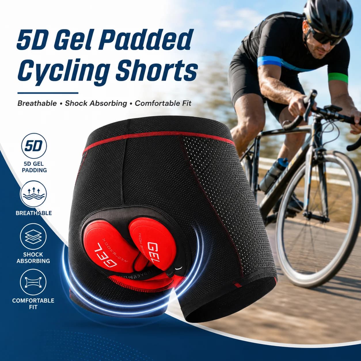 5D Gel Padded Cycling Shorts Men Breathable Bike Underwear Anti Shock MTB Road Bicycle Riding Shorts