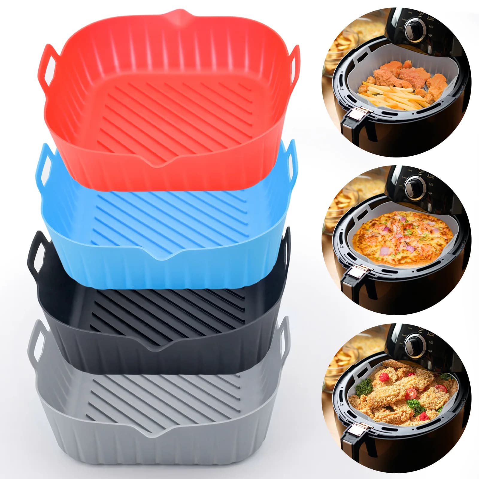 Special silicone tray for air fryer, reusable, for food safety, barbecue square mat, baking tray, oven mold, suitable for kitchen