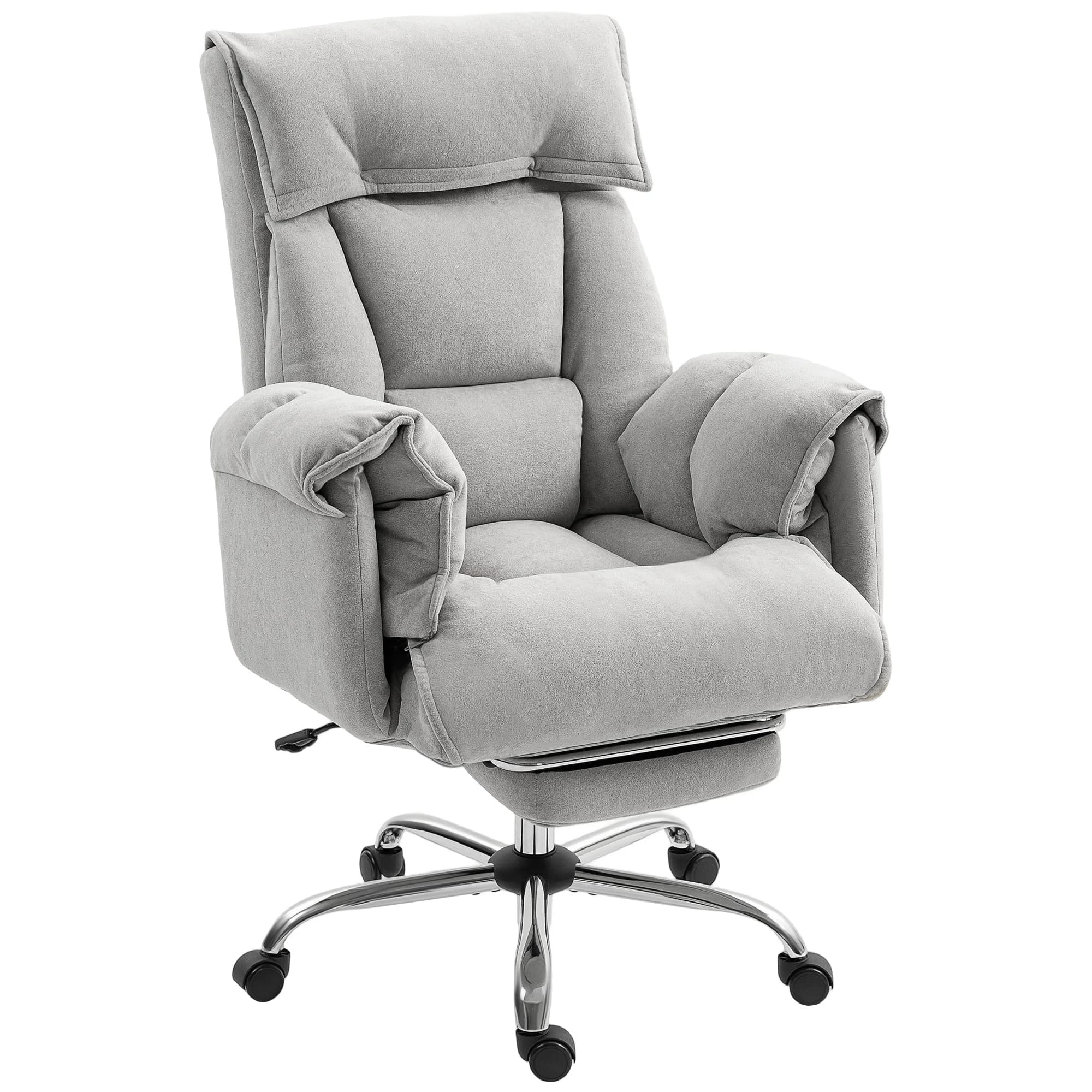 Homcom Executive Office Chair Comfy with Foot Rest, Reclining Swivel Computer Desk Chair with High Folding Back, Thick Cushion, Padded Armrest, Adjustable Height, Rolling Wheels, Light Taupe Gray