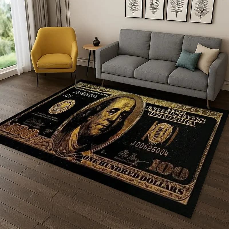 Tappeto Decorativo con Disegni di Dollari ed Euro per Camera da Letto, Soggiorno, Area Giochi, Antiscivolo