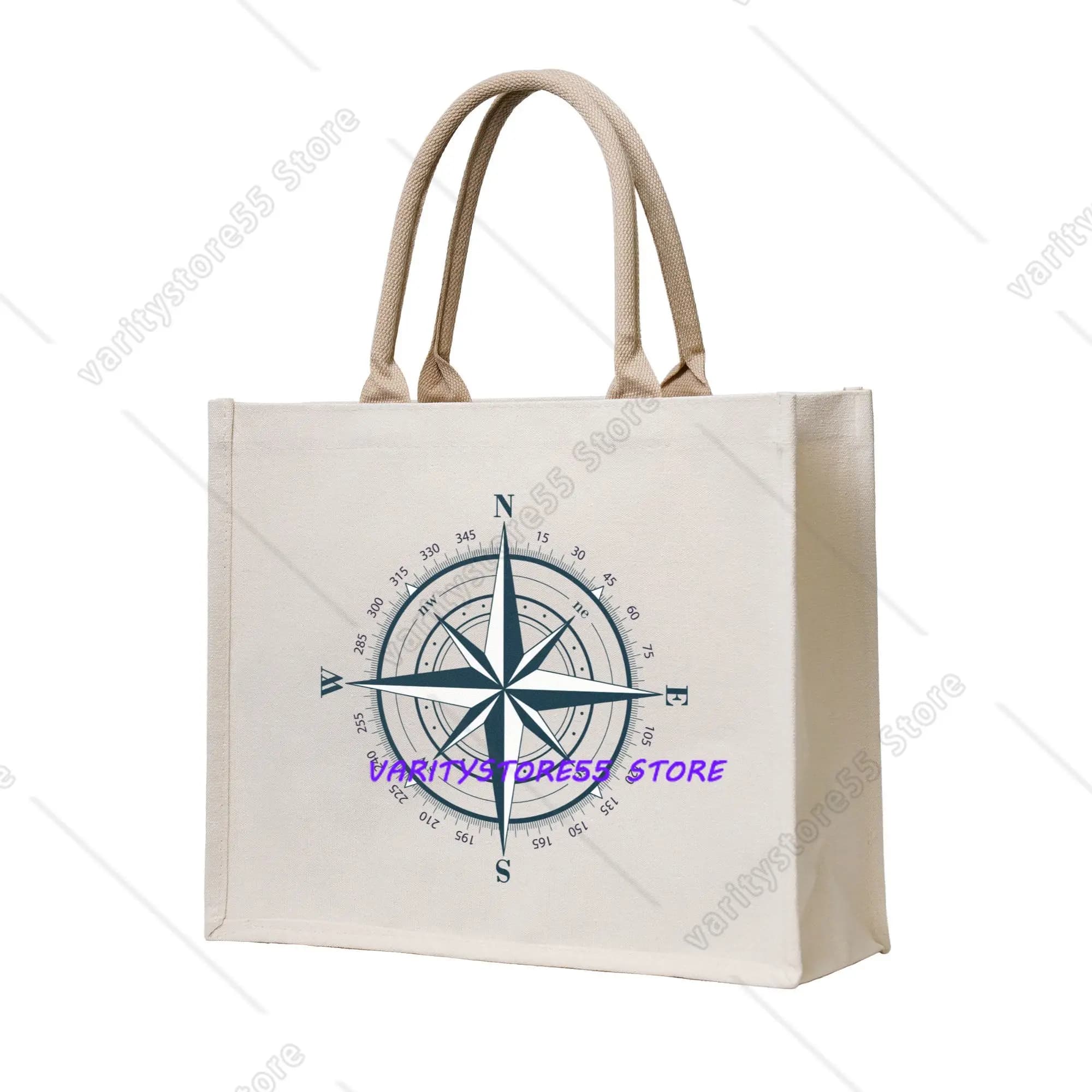 Borsa Shopping con Bussola Nautica e Ancora, Borsa a Tracolla Portatile per la Spesa a Tema Nautico