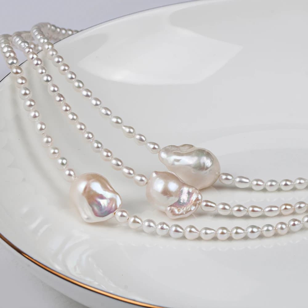 Small rice pearl with seeds - natural fresh water necklace from 3 mm-4 mm 17", feminine ultra delicate PN060