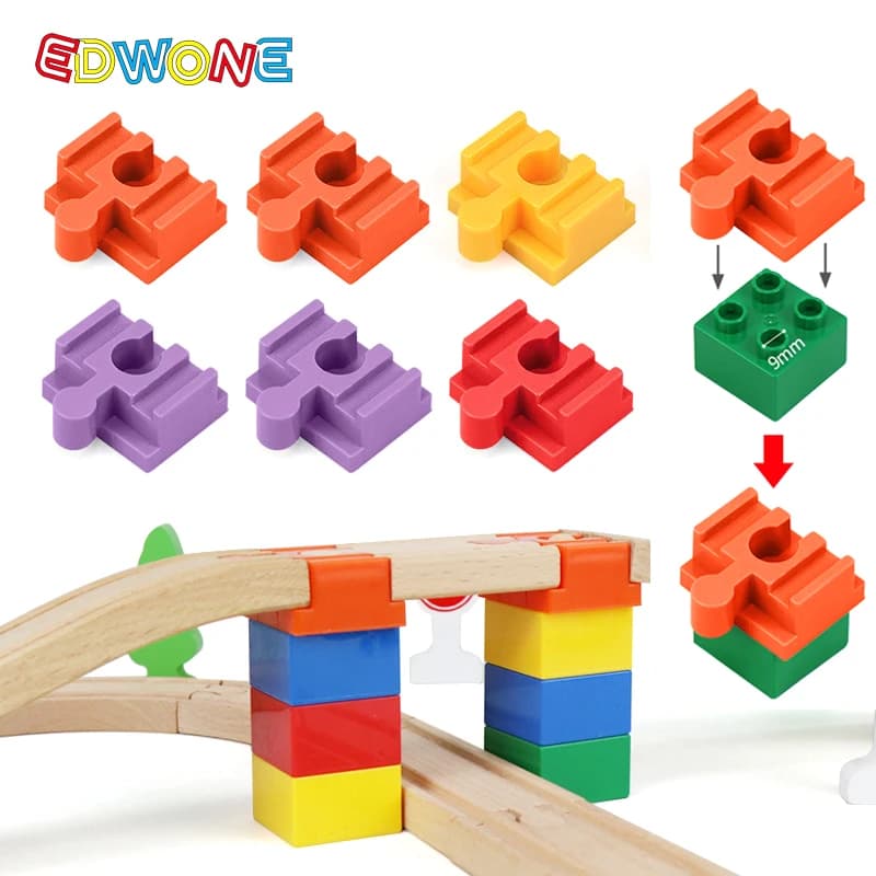 10/5 pezzi Accessori per binari ferroviari in legno, adattatori per blocchi di costruzione in plastica, connettori per binari in legno, adatti per giocattoli ferroviari