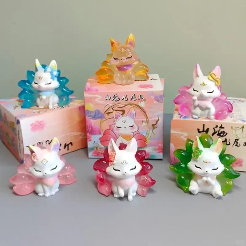 Shanhai Serie Volpe a Nove Code Figurina Cieca Scatola - Simpatico Cartone Animato Volpe Ninetailed Doll Decorazione Desktop per Ufficio Giocattolo a Sorpresa Regalo