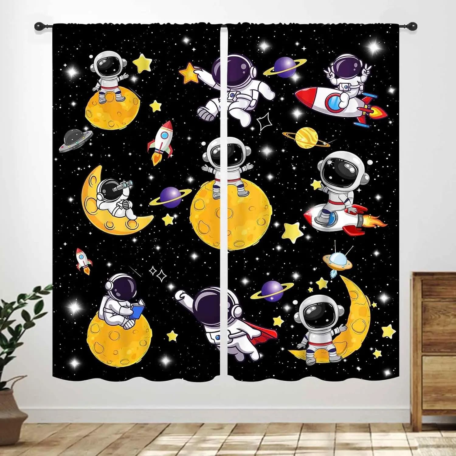 Tenda Spaziale per Cameretta Bambini, con Citazioni di Astronauti, Cartoni Animati, Galassie, Pianeti, Avventura, Cosmonauta, Spazio Esterno, per Stanza di Ragazzi e Bambini