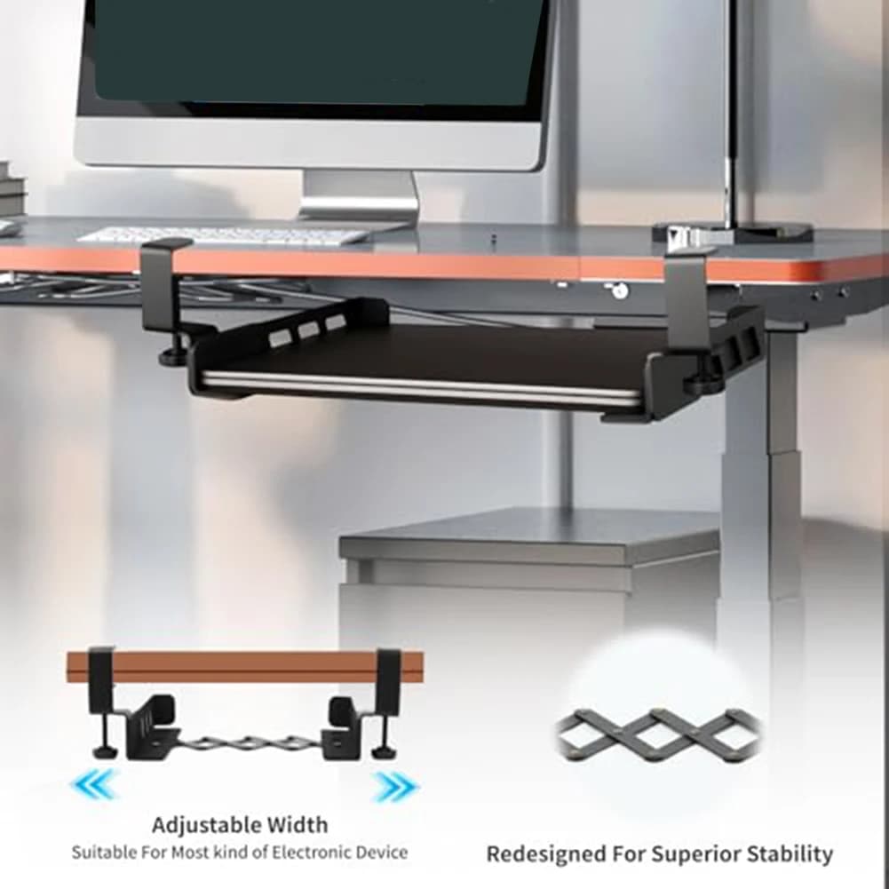 Adjustable Under Desk Steel For Laptop Mount No Drill Installation Space Saving Holder Compatible with Devices 25mm Thick