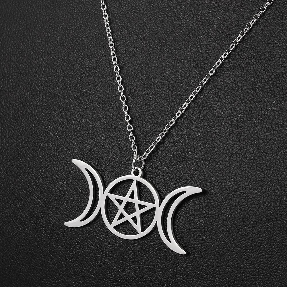 Creative Trend Double Moon Hollow Pentagram Necklace Stainless Steel Pendant Exquisite Jewelry Accessory