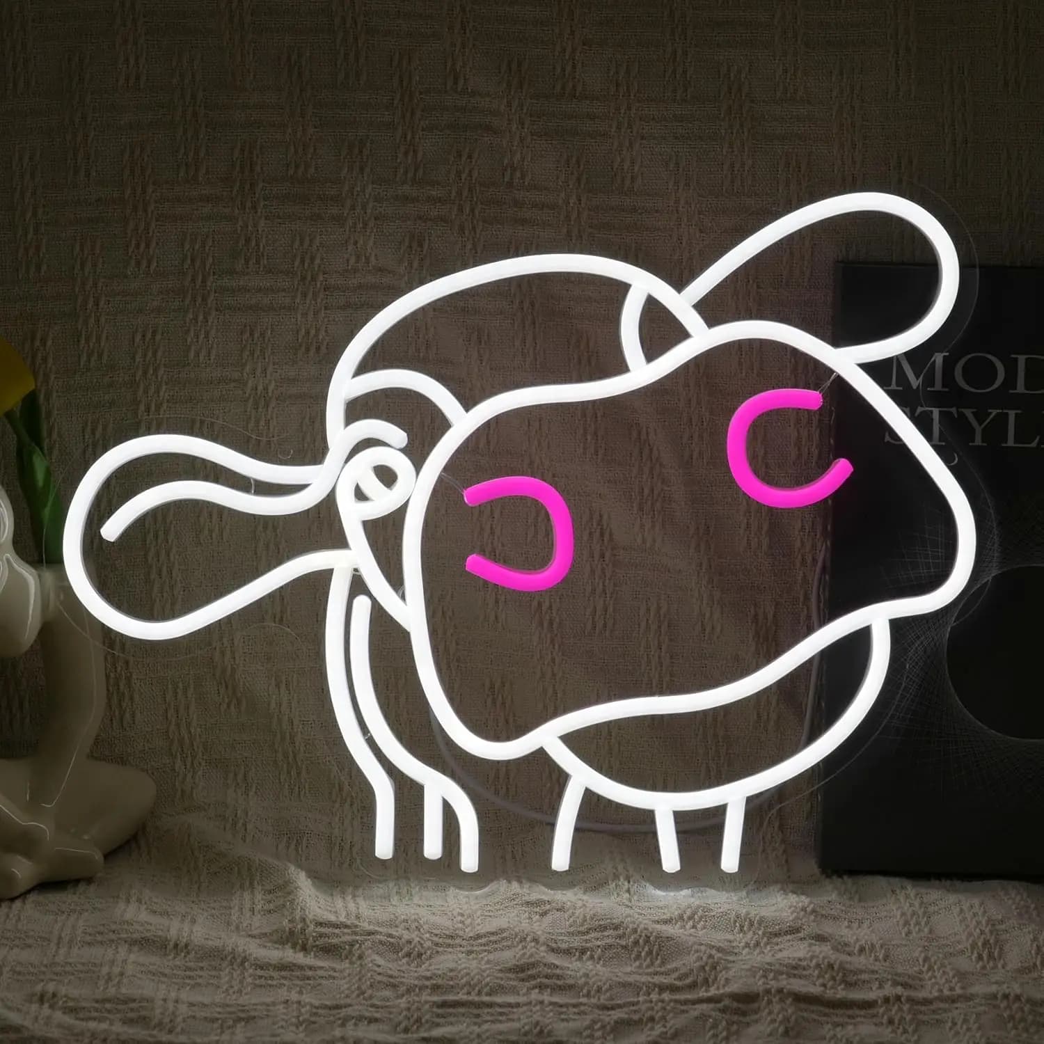 Insegna LED Neon a Forma di Mucca, Luce Neon USB Dimmerabile a Tema Animale per Cameretta Bambini, Asilo Nido, Decorazione Murale a Tema Fattoria