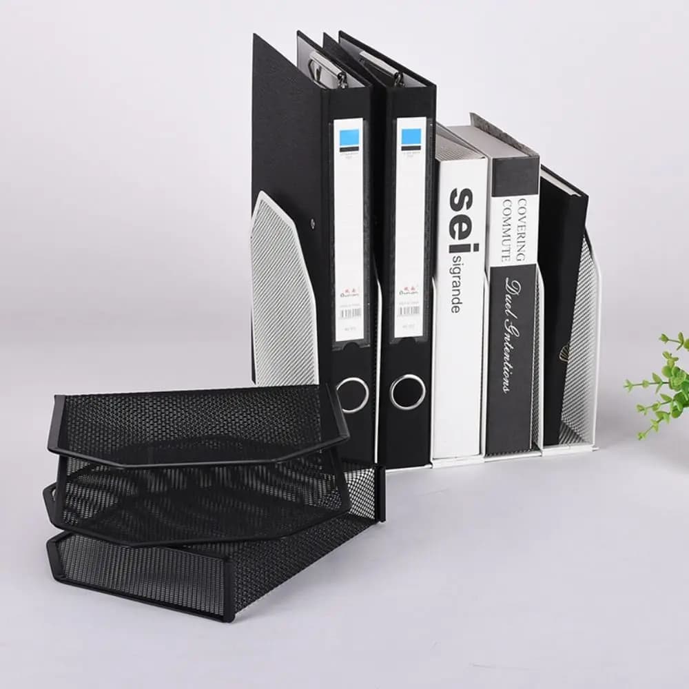 Semplice supporto per libri con 5/7 griglie, staccabile, regolabile, organizer da scrivania, portaoggetti per file in rete metallica, per ufficio domestico