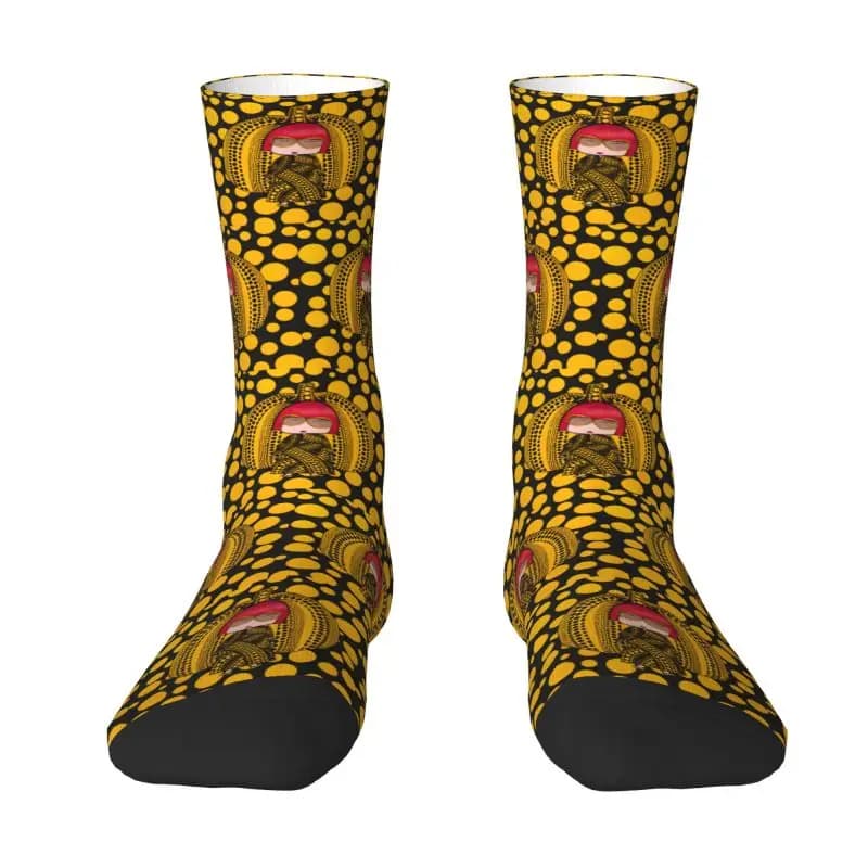 Customized socks with K-Kusama Yayoi print for men and women, elasticated socks for summer, autumn and winter, with abstract art