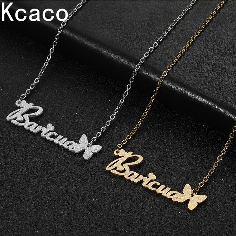 Custom Stainless Steel Necklace Satined with Name, Butterfly Pendant with Custom Letter, Golden Choker with Women's Turtle, Gift