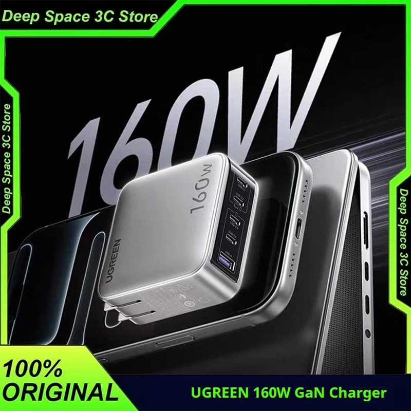 UGREEN GaN Charger 160W PD3.1 Caricatore per telefono a ricarica rapida con cinque porte USB-C/A AI Smart Display per iPhone17 Tablet Laptop